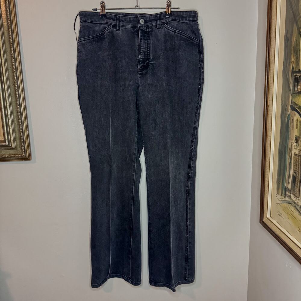 Jones New York Signature Faded Black Wide Leg Jeans High Rise Stretch 16W